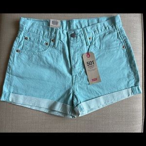Levi’s Mid-Rise Teal denim shorts NWT
